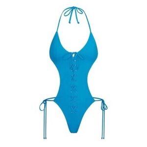 Skims Blue Lace-Up Monokini One-Piece Swimsuit